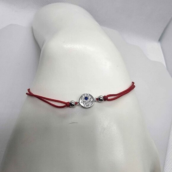 Sterling Silver 925 Hamsa Design With Red String Bracelet - Picture 1 of 3